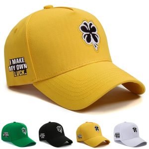 Embroidered Four-Leaf Clover Baseball Cap – “I Make My Own Luck” Adjustable Green Trucker Hat for Men & Women